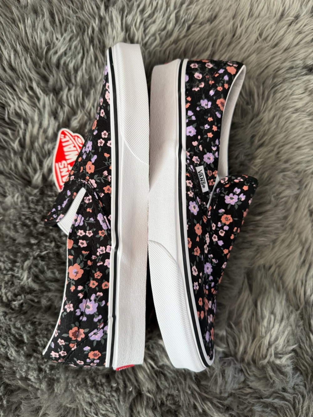 Vans Black Slip-On Sneakers with Pink & Lavender Floral Print - Picture 2 of 4